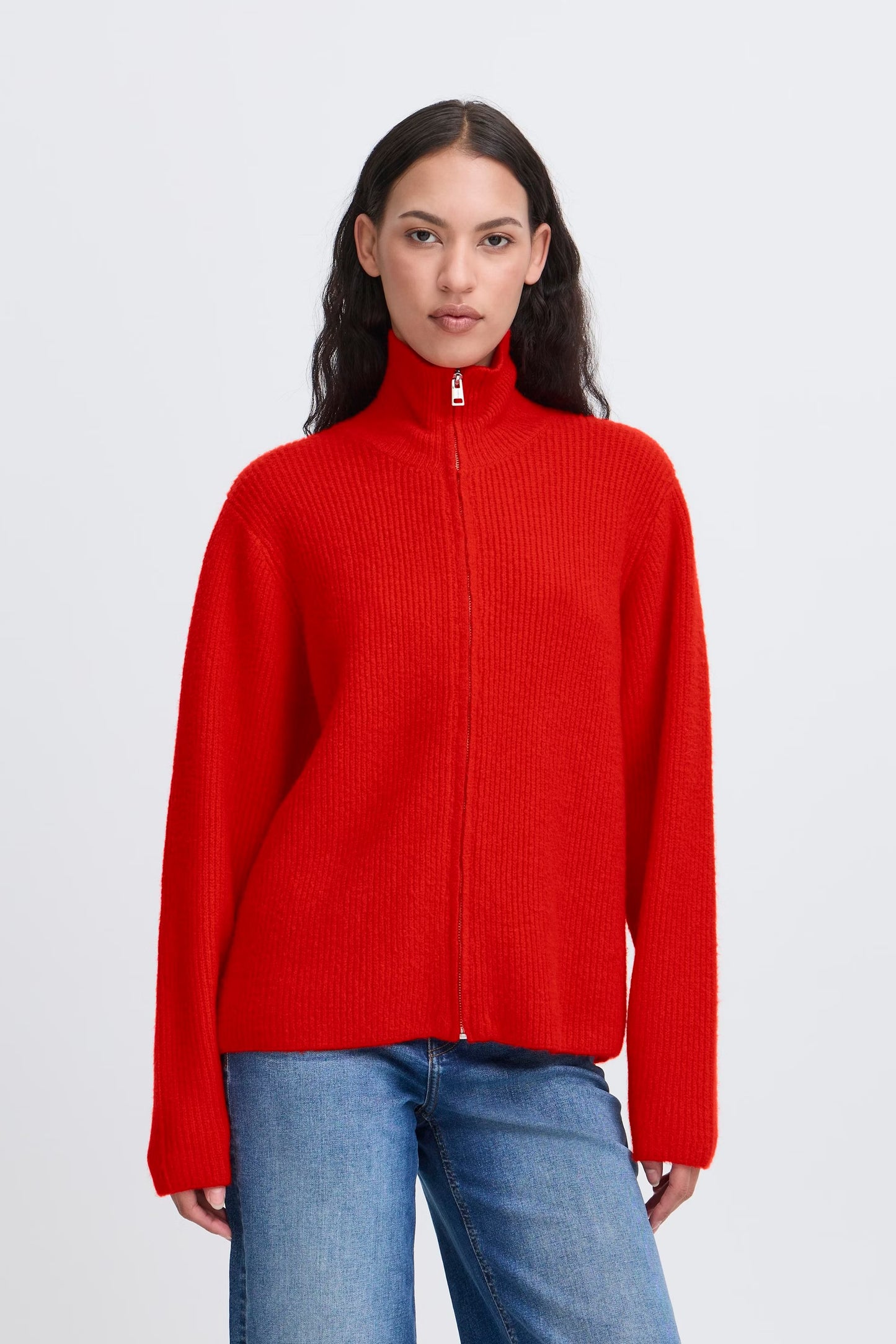 ICHI IHducie Full Zip Knit - Red