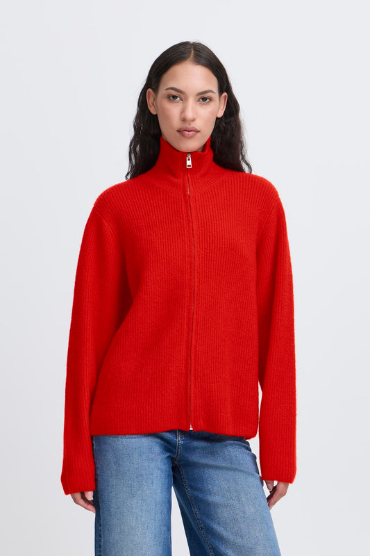 ICHI IHducie Full Zip Knit - Red