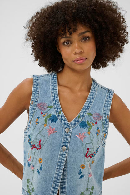 Culture Tiala Aniceta Embroidery Waistcoat - Denim