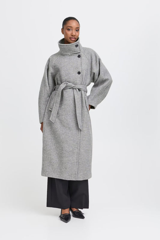 ICHI IHgaziva Melange Long Coat - Grey