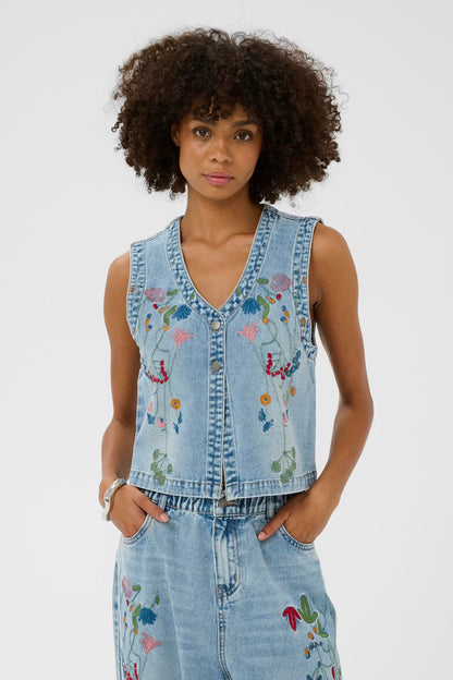 Culture Tiala Aniceta Embroidery Waistcoat - Denim