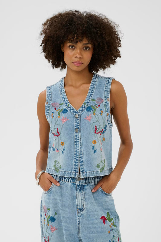 Culture Tiala Aniceta Embroidery Waistcoat - Denim