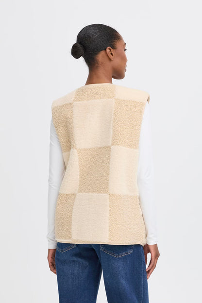 ICHI IHtonza Patchwork Gilet - Cream