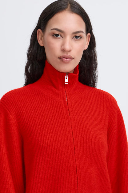 ICHI IHducie Full Zip Knit - Red