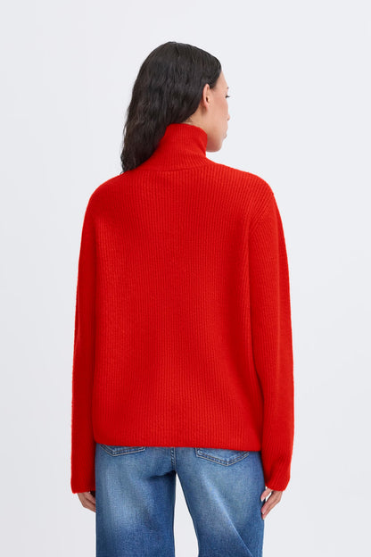 ICHI IHducie Full Zip Knit - Red