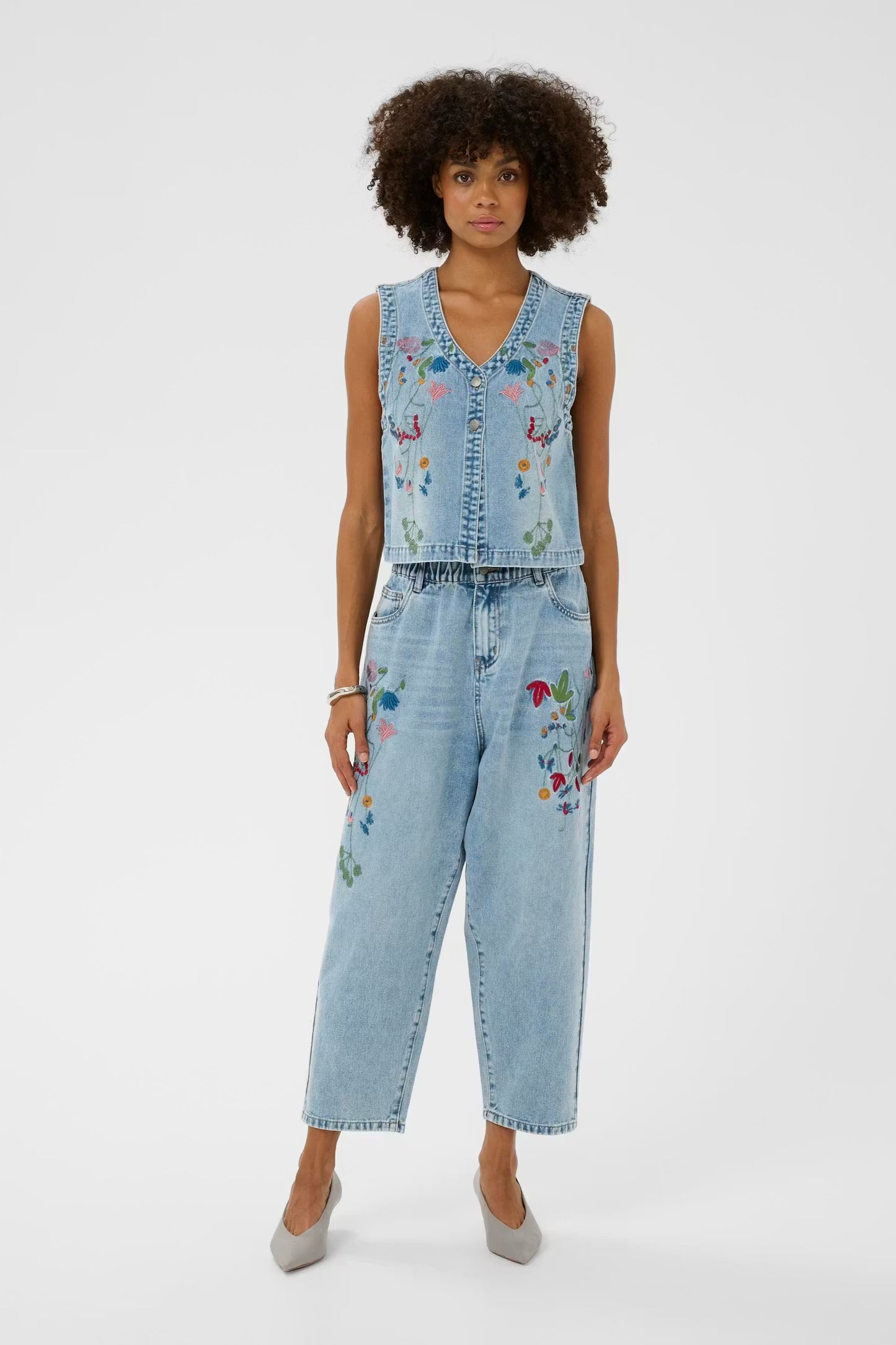 Culture Tiala Aniceta Embroidery Waistcoat - Denim