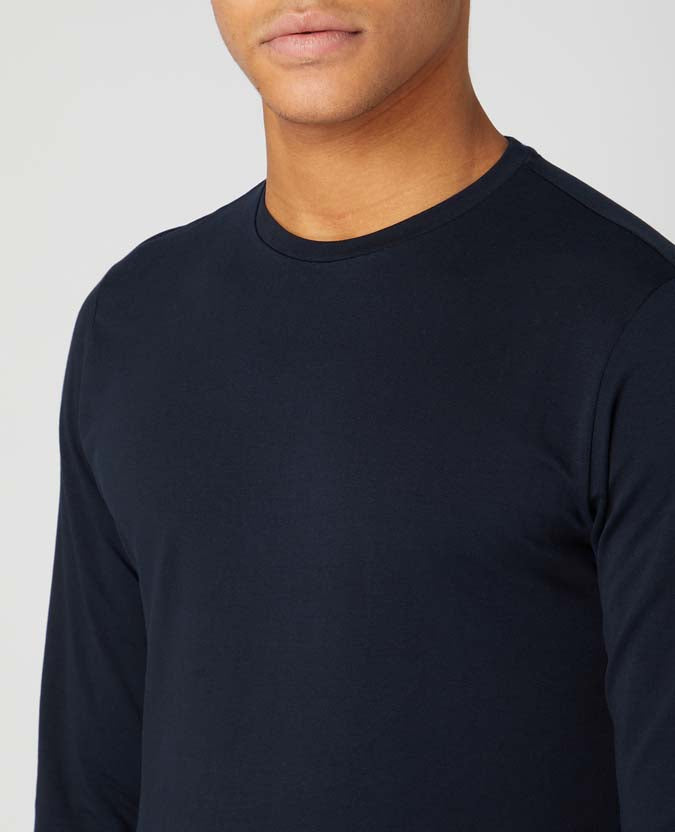 Remus Uomo Cotton Stretch Long Sleeve T-Shirt - Navy