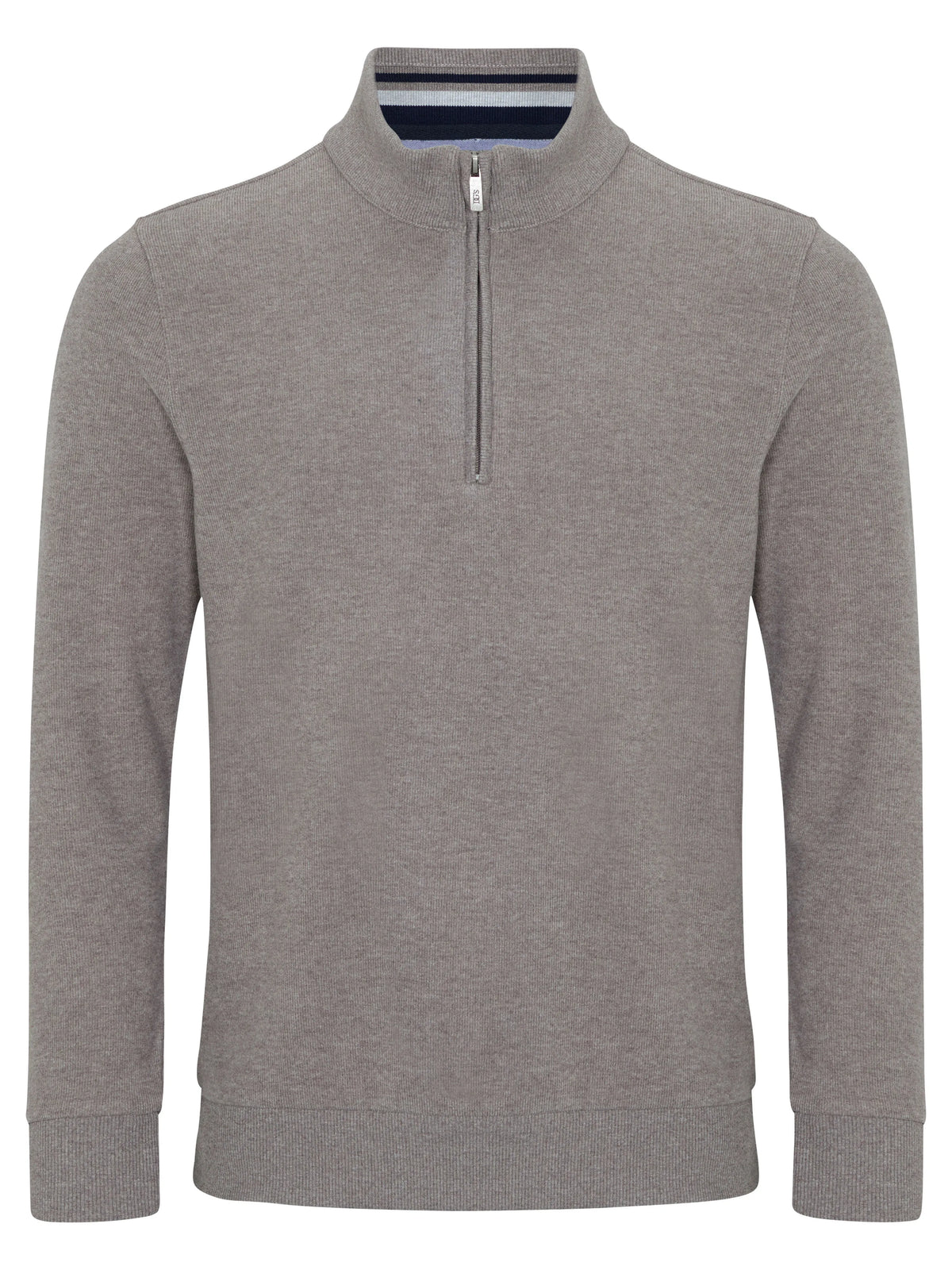 A men's heather gray quarter-zip pullover sweater with a mock neck collar, shown on a plain white background.