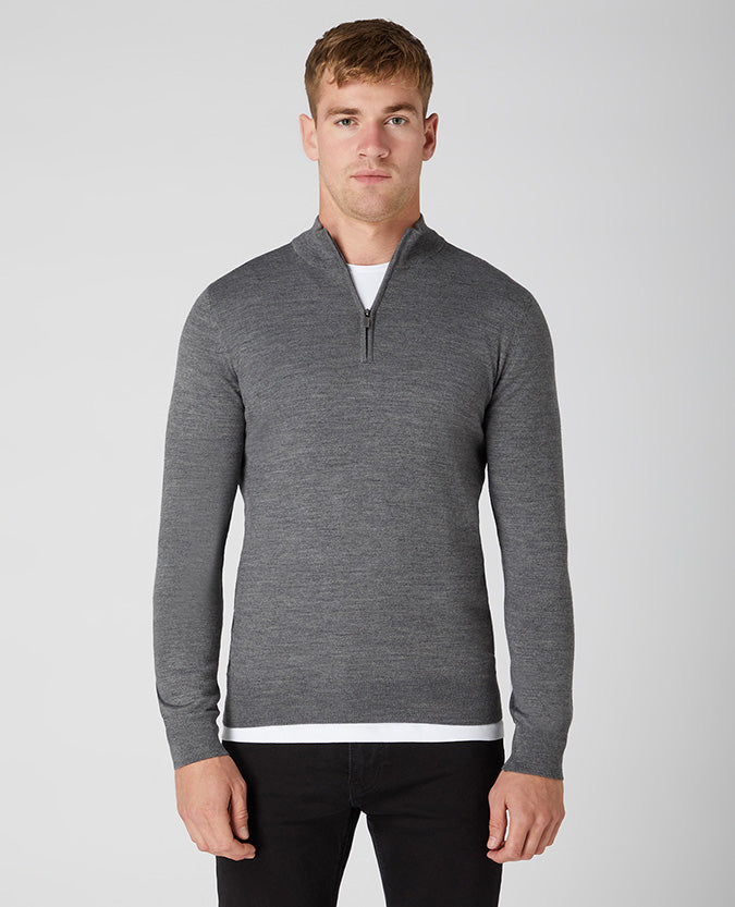 Remus Uomo Merino Wool-Blend Half Zip Sweater - Grey