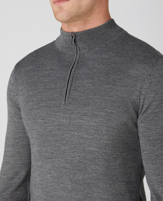 Remus Uomo Merino Wool-Blend Half Zip Sweater - Grey