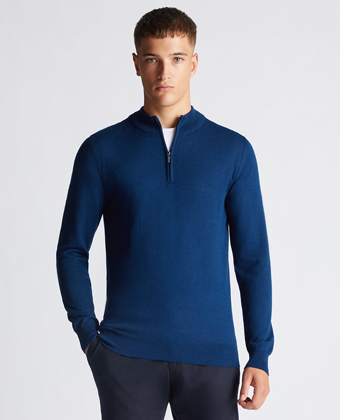 Remus Uomo Half Zip Sweater Deep Blue