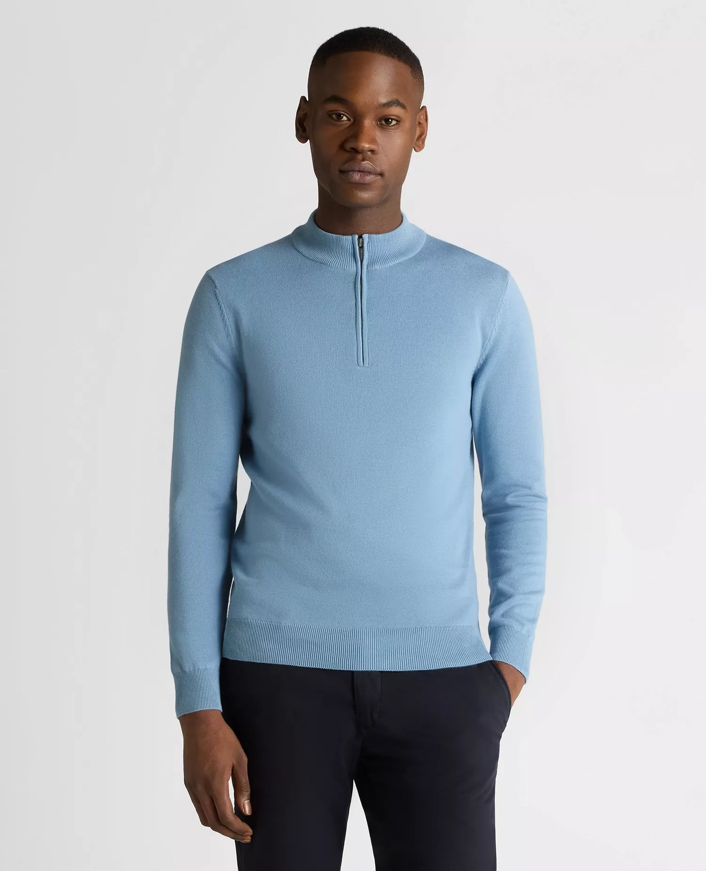 Remus Uomo Crew Neck 1/4 Zip Sweater - Blue