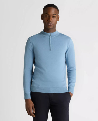 Remus Uomo Crew Neck 1/4 Zip Sweater - Blue