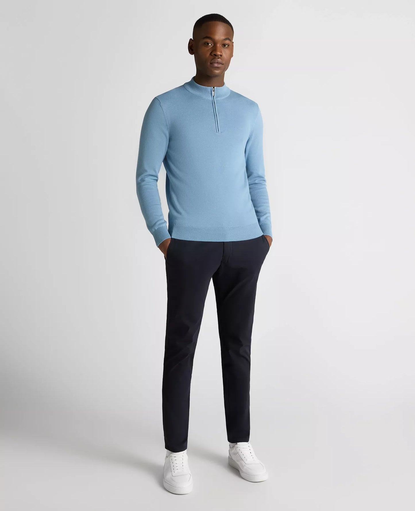 Remus Uomo Crew Neck 1/4 Zip Sweater - Blue