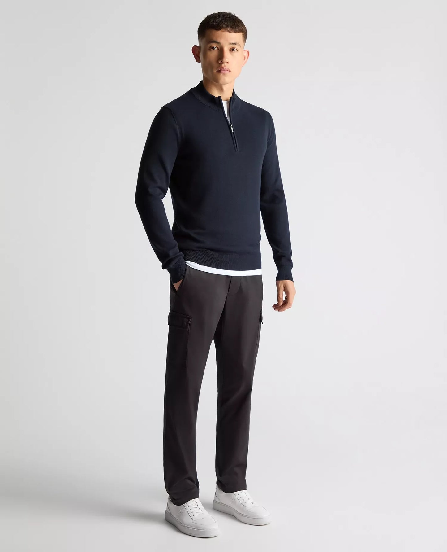 Remus Uomo 1/4 Zip Sweater- Navy