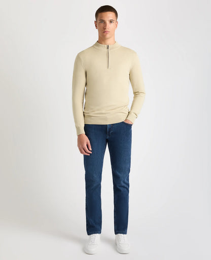 Remus Uomo Long Sleeve Crew Neck  1/4 Zip Sweater - Stone