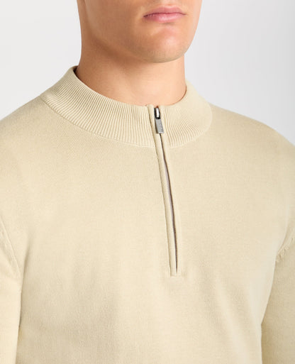 Remus Uomo Long Sleeve Crew Neck  1/4 Zip Sweater - Stone