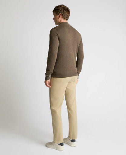 Remus Uomo Long Sleeve Button Polo Sweater - Brown