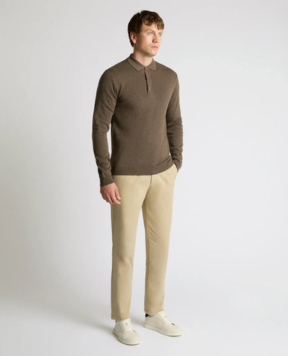Remus Uomo Long Sleeve Button Polo Sweater - Brown