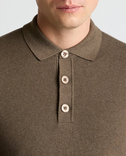 Remus Uomo Long Sleeve Button Polo Sweater - Brown