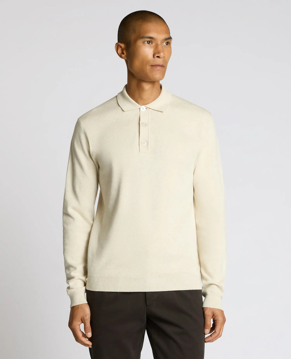 Remus Uomo Long Sleeve Polo Sweater - Cream