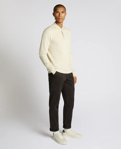 Remus Uomo Long Sleeve Polo Sweater - Cream
