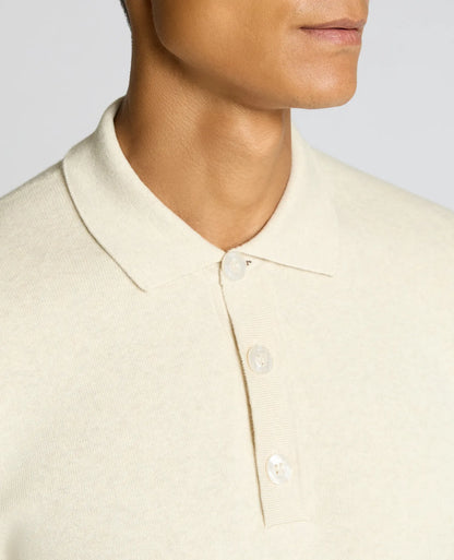 Remus Uomo Long Sleeve Polo Sweater - Cream