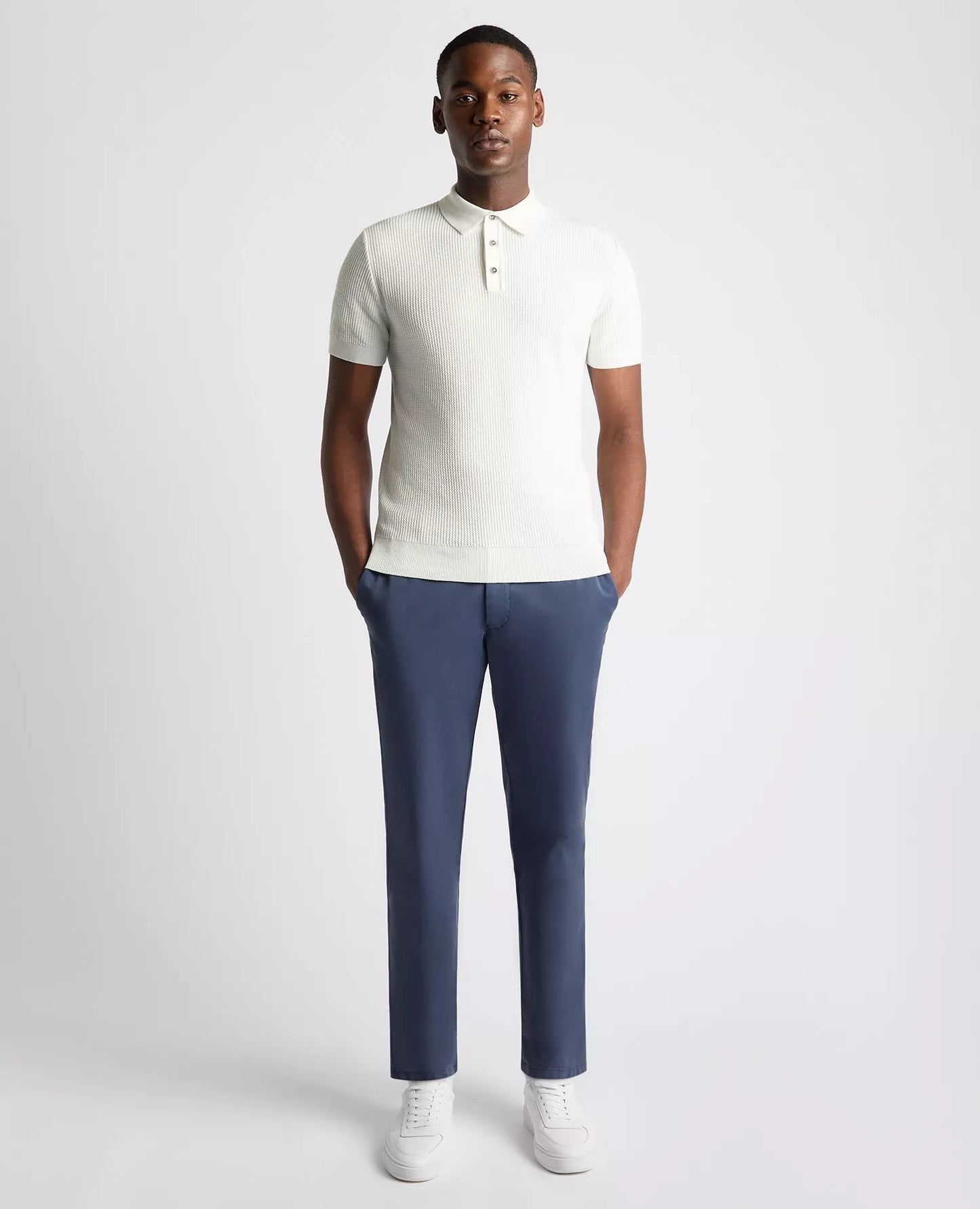 Remus Uomo Short Sleeve Knit Polo Shirt - White