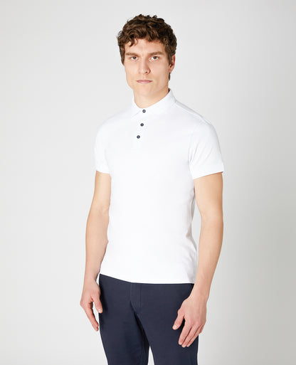 Remus Uomo Tapered Fit Cotton-Stretch Polo Shirt- White