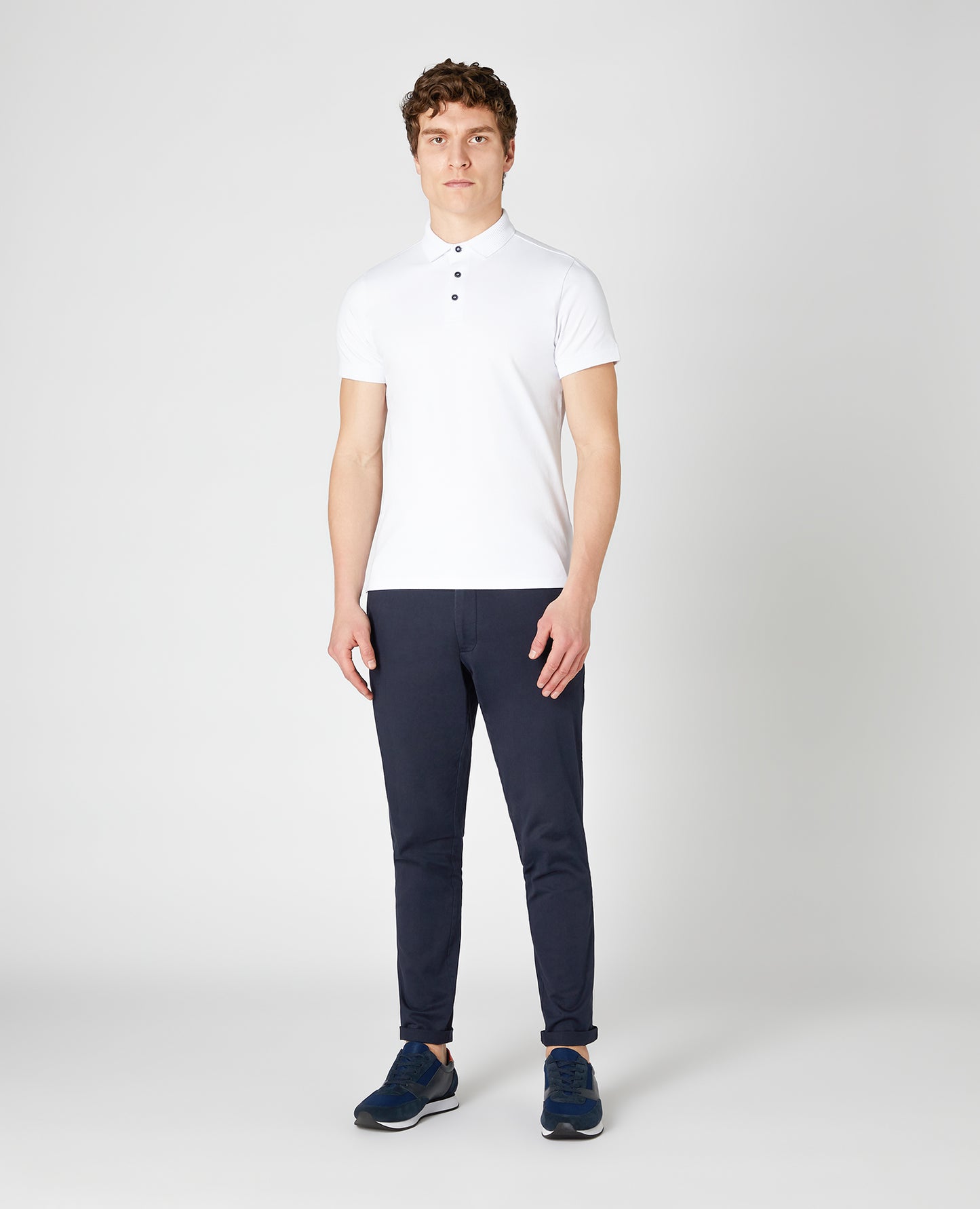 Remus Uomo Tapered Fit Cotton-Stretch Polo Shirt- White