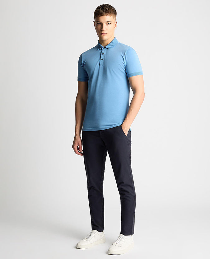 Remus Uomo Tapered Fit Cotton-Stretch Polo Shirt- Riviera Blue