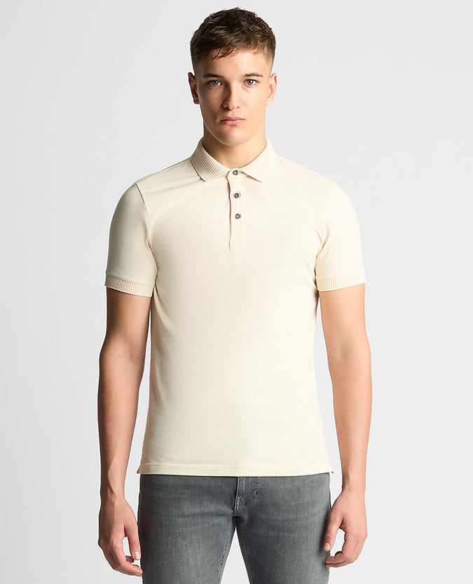 Remus Uomo Tapered Fit Cotton-Stretch Polo Shirt- Cream