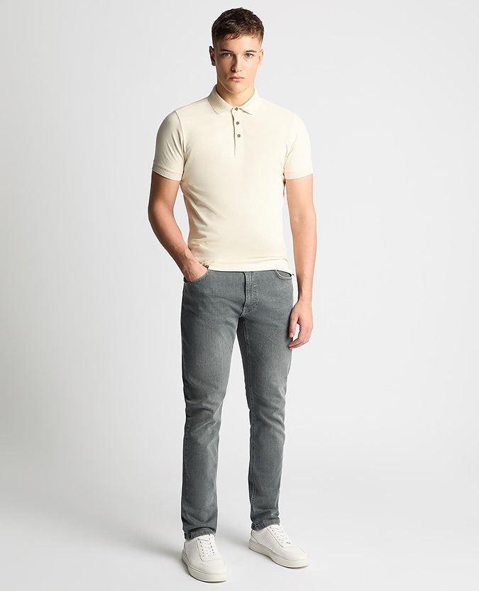 Remus Uomo Tapered Fit Cotton-Stretch Polo Shirt- Cream