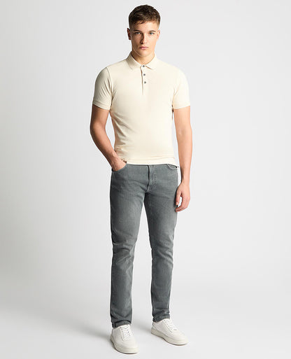 Remus Uomo Tapered Fit Cotton-Stretch Polo Shirt- Cream