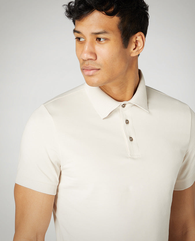 Remus Uomo Tapered Fit Cotton-Stretch Polo Shirt- Stone