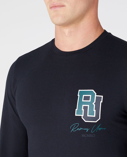 Remus Uomo Long-Sleeved Logo Tee - Navy