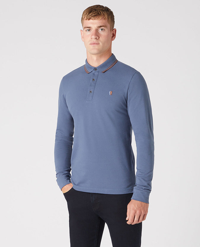 Remus Uomo Long Sleeve Logo Polo - Air Force Blue