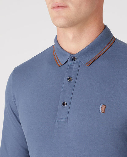 Remus Uomo Long Sleeve Logo Polo - Air Force Blue