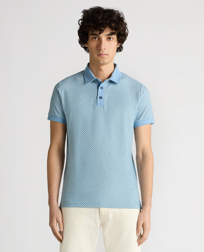 Remus Uomo Short Sleeve Pattern Polo - Blue