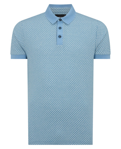 Remus Uomo Short Sleeve Pattern Polo - Blue