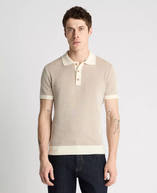 Remus Uomo Short Sleeve Knit Polo Shirt - Cream