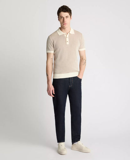 Remus Uomo Short Sleeve Knit Polo Shirt - Cream