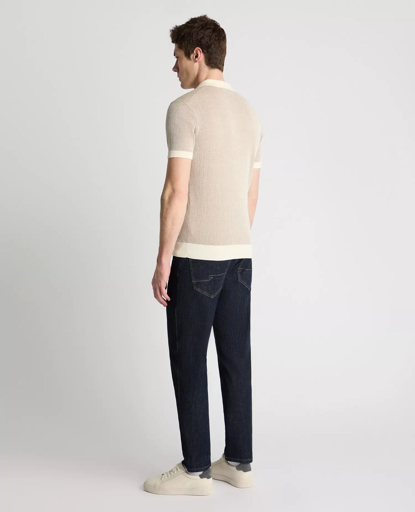 Remus Uomo Short Sleeve Knit Polo Shirt - Cream