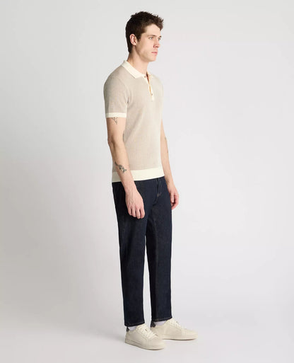 Remus Uomo Short Sleeve Knit Polo Shirt - Cream