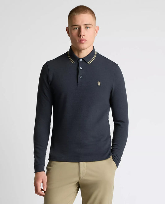 Remus Uomo Long Sleeve Pique Polo Shirt- Salute Blue