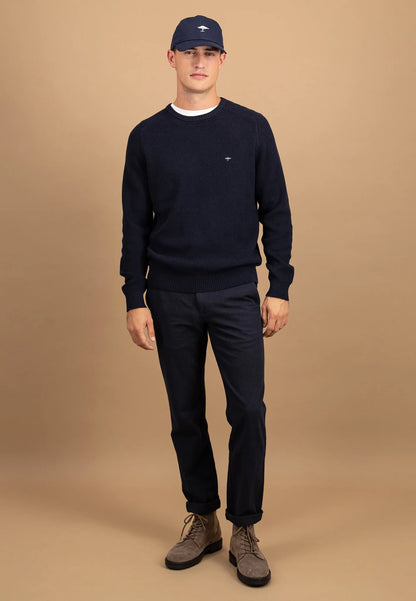 Fynch Hatton Round Neck Structure Supersoft Jumper - Navy