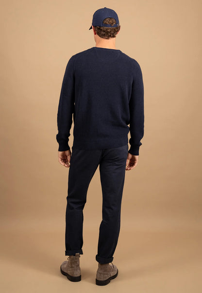Fynch Hatton Round Neck Structure Supersoft Jumper - Navy