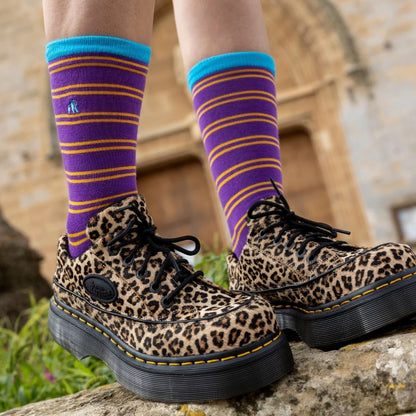 Swole Panda Bamboo Socks - Purple & Yellow Striped