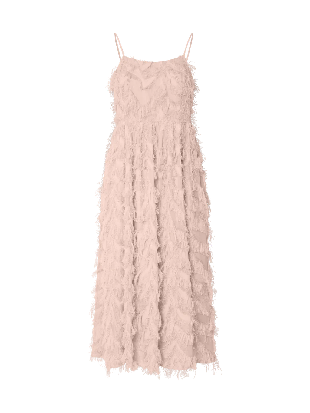 Pink ruffled dress on a white background