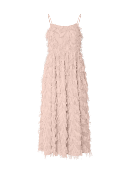Pink ruffled dress on a white background